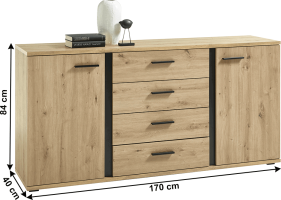 Komoda, dub artisan / černá, KANODE