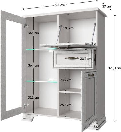 Komoda s barem TIFFY, woodline krém