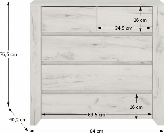 Komoda ANGEL typ 43, 5S, bílá / craft