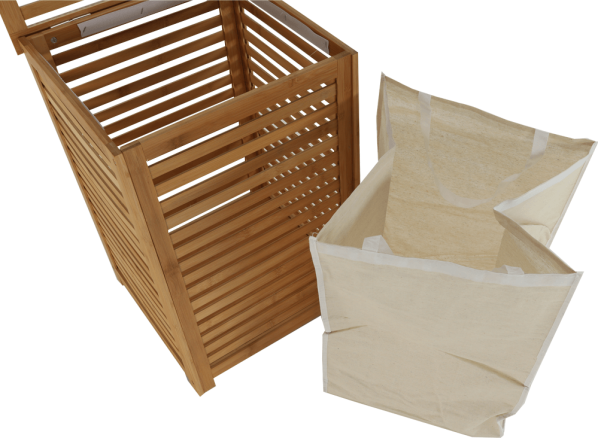 Koš na prádlo BASKET, lakovaný bambus/béžová