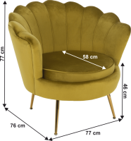 Křeslo ve stylu Art-deco, hořčicová Velvet látka/gold chrom-zlatý, NOBLIN