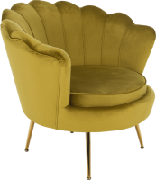 Křeslo ve stylu Art-deco, hořčicová Velvet látka/gold chrom-zlatý, NOBLIN