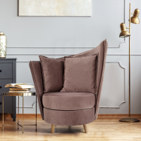 Křeslo ve stylu Art Deco, růžová Kronos látka / dub, ROUND NEW