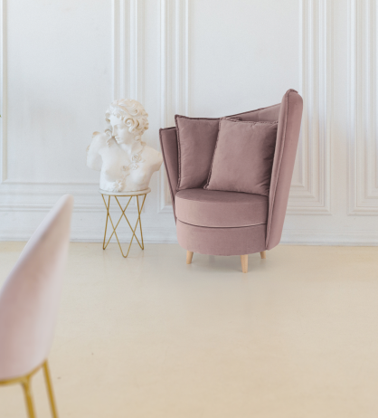 Křeslo ve stylu Art Deco, růžová Kronos látka / dub, ROUND NEW