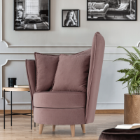 Křeslo ve stylu Art Deco, růžová Kronos látka / dub, ROUND NEW