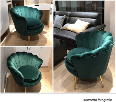 Křeslo ve stylu Art-deco, smaragdová Velvet látka / gold chrom-zlatý, NOBLIN