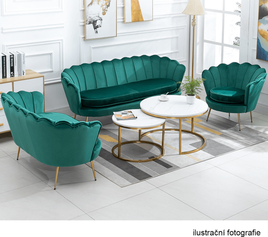 Křeslo ve stylu Art-deco, smaragdová Velvet látka / gold chrom-zlatý, NOBLIN
