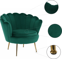 Křeslo ve stylu Art-deco, smaragdová Velvet látka / gold chrom-zlatý, NOBLIN