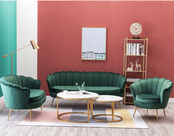 Křeslo ve stylu Art-deco, smaragdová Velvet látka / gold chrom-zlatý, NOBLIN