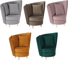 Křeslo ve stylu Art Deco, světlešedá Paros látka / dub, ROUND NEW