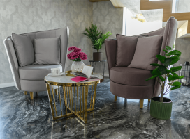 Křeslo ve stylu Art Deco, světlešedá Paros látka / dub, ROUND NEW