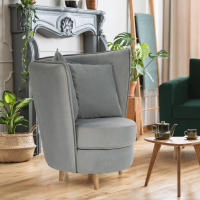 Křeslo ve stylu Art Deco, světlešedá Paros látka / dub, ROUND NEW