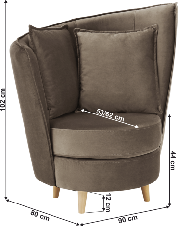 Křeslo ve stylu Art Deco, taupe hnědošedá Paros látka / dub, ROUND NEW
