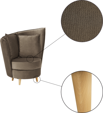 Křeslo ve stylu Art Deco, taupe hnědošedá Paros látka / dub, ROUND NEW