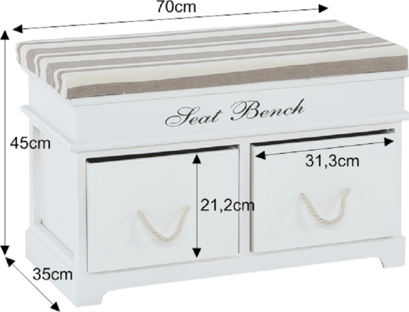 Dřevěná lavice s polštářem SEAT BENCH 1 NEW, bílá