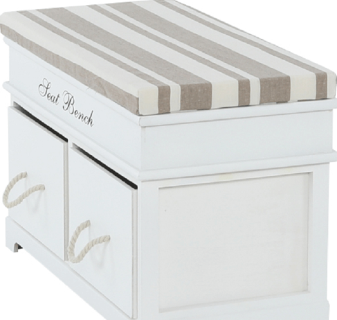 Dřevěná lavice s polštářem SEAT BENCH 1 NEW, bílá