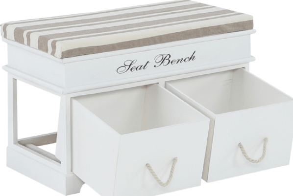 Dřevěná lavice s polštářem SEAT BENCH 1 NEW, bílá