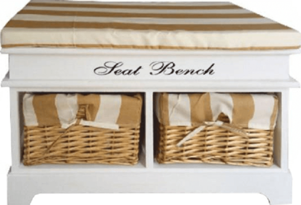 Dřevěná lavice s polštářem SEAT BENCH 4 NEW, bílá / medová