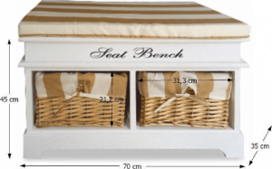 Dřevěná lavice s polštářem SEAT BENCH 4 NEW, bílá / medová
