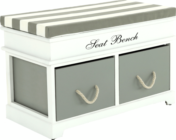 Dřevěná lavice s polštářem SEAT BENCH 2 NEW, šedá, bílá