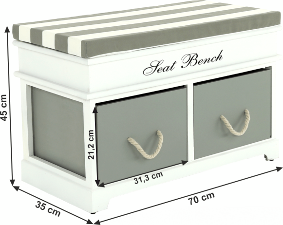Dřevěná lavice s polštářem SEAT BENCH 2 NEW, šedá, bílá