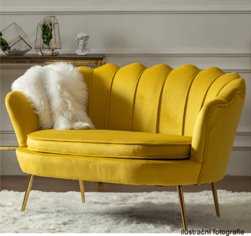 Lavice ve stylu Art-deco, hořčicová Velvet látka / gold chrom-zlatý, NOBLIN