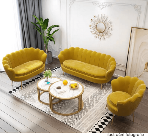 Lavice ve stylu Art-deco, hořčicová Velvet látka / gold chrom-zlatý, NOBLIN