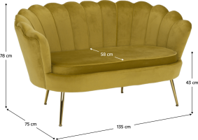 Lavice ve stylu Art-deco, hořčicová Velvet látka / gold chrom-zlatý, NOBLIN