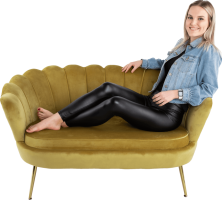Lavice ve stylu Art-deco, hořčicová Velvet látka / gold chrom-zlatý, NOBLIN