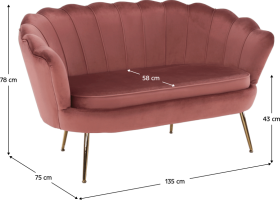 Lavice ve stylu Art-deco, růžová Velvet látka / gold chrom-zlatý, NOBLIN