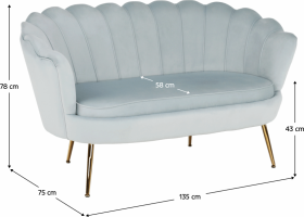 Lavice ve stylu Art-deco, šedomodrá Velvet látka / gold chrom-zlatý, NOBLIN