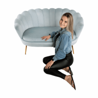Lavice ve stylu Art-deco, šedomodrá Velvet látka / gold chrom-zlatý, NOBLIN