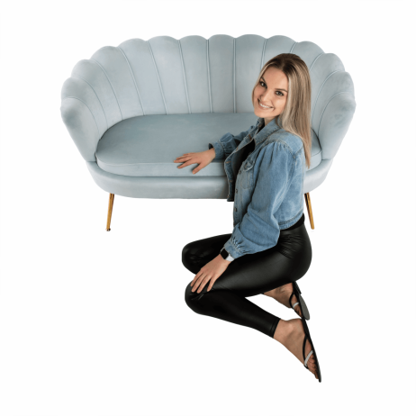 Lavice ve stylu Art-deco, šedomodrá Velvet látka / gold chrom-zlatý, NOBLIN