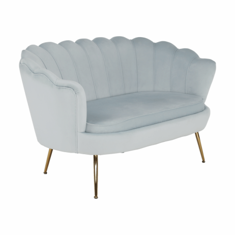 Lavice ve stylu Art-deco, šedomodrá Velvet látka / gold chrom-zlatý, NOBLIN