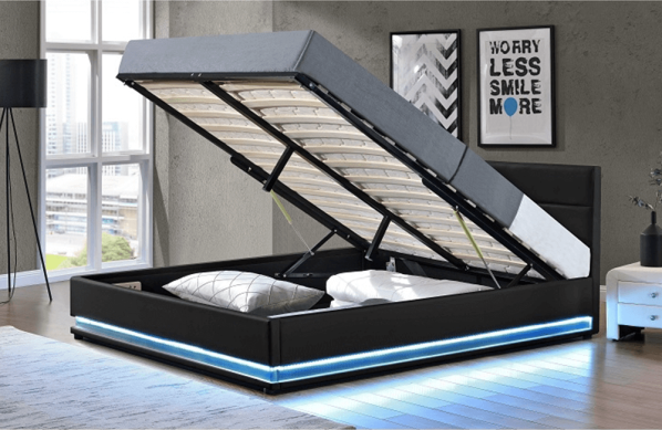 Manželská postel  BIRGET New s LED osvětlením, černá, 160x200
