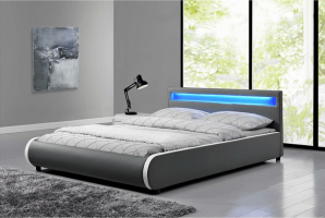 Manželská postel DULCEA  s RGB LED osvětlení,160x200 cm, šedá ekokůže