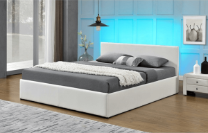 Manželská postel s RGB LED osvětlením, bílá, 160x200, JADA NEW