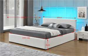 Manželská postel s RGB LED osvětlením, bílá, 160x200, JADA NEW