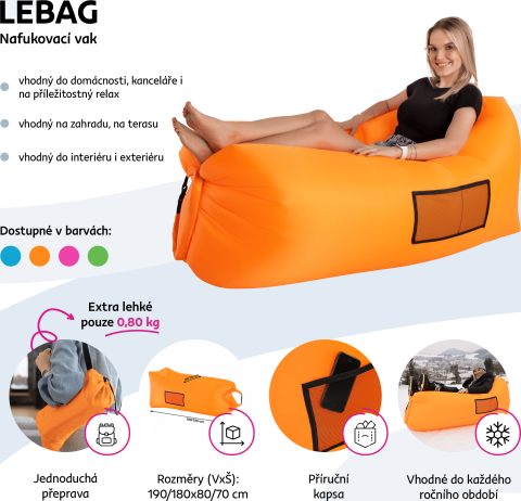Nafukovací sedací vak/lazy bag, růžová, LEBAG