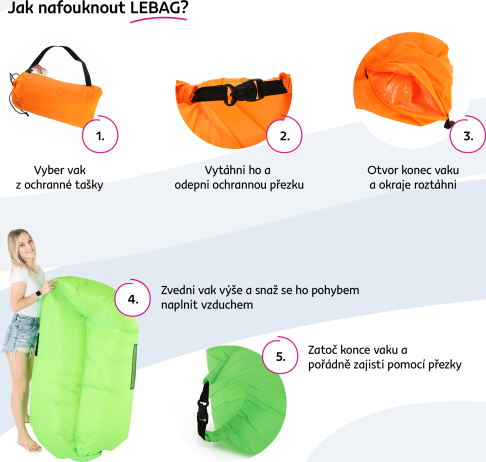 Nafukovací sedací vak/lazy bag, růžová, LEBAG
