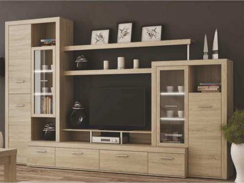 Obývací stěna ATLANTIS s LED osvětlením, dub sonoma