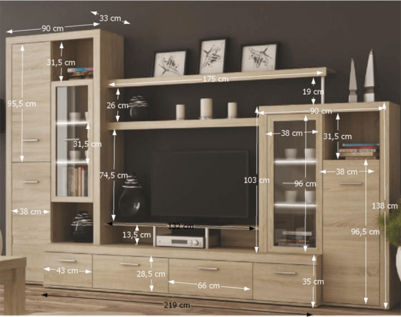 Obývací stěna ATLANTIS s LED osvětlením, dub sonoma