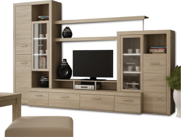 Obývací stěna ATLANTIS s LED osvětlením, dub sonoma