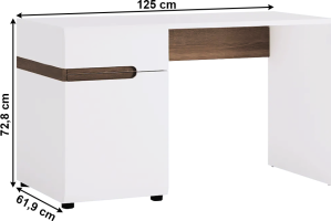 PC stůl LYNATET TYP 80, bílá vysoký lesk HG / dub sonoma tmavý truflový