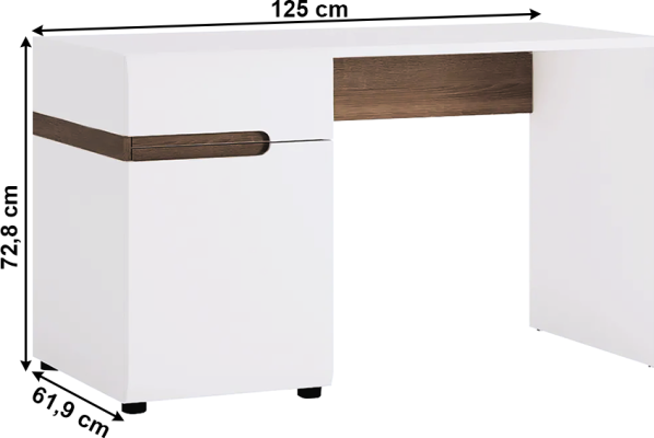 PC stůl LYNATET TYP 80, bílá vysoký lesk HG / dub sonoma tmavý truflový