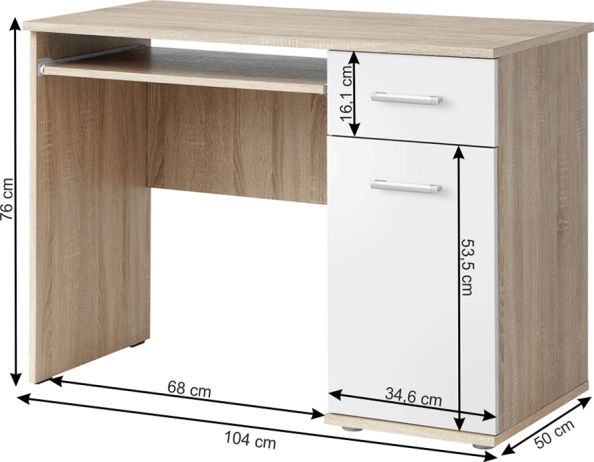 PC stůl EMIO Typ 6, dub sonoma/bílá