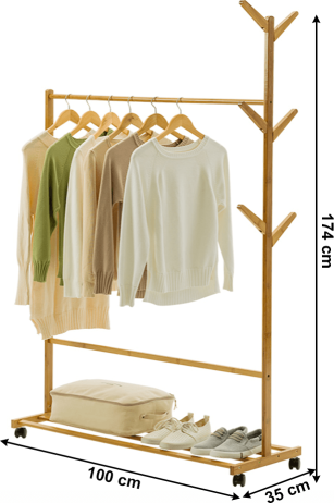 Pojízdný věšák, bambus, šířka 100cm, VIKIR TYP 3