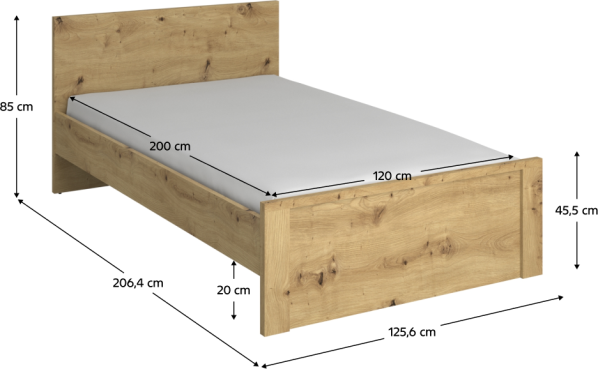 Postel, 120x200, dub artisan, AIRON