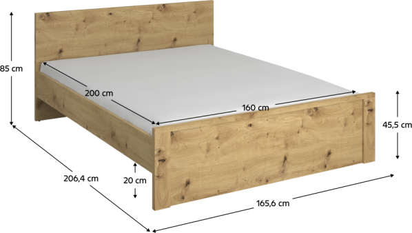 Postel, 160x200, dub artisan, AIRON