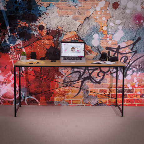 Psací stůl, dub / černá, 150x60 cm, MELLORA